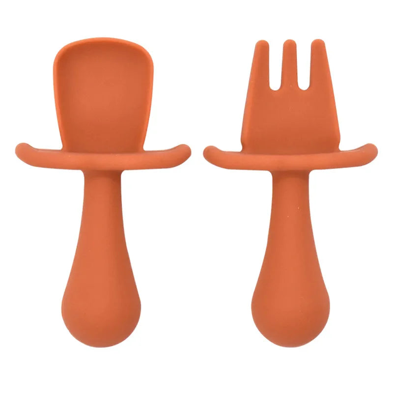 2PCS Cute Baby Learning Spoons Utensils Set Food Grade Silicone Sticky Spoon Children Cutlery Training Spoon Feeding Tableware