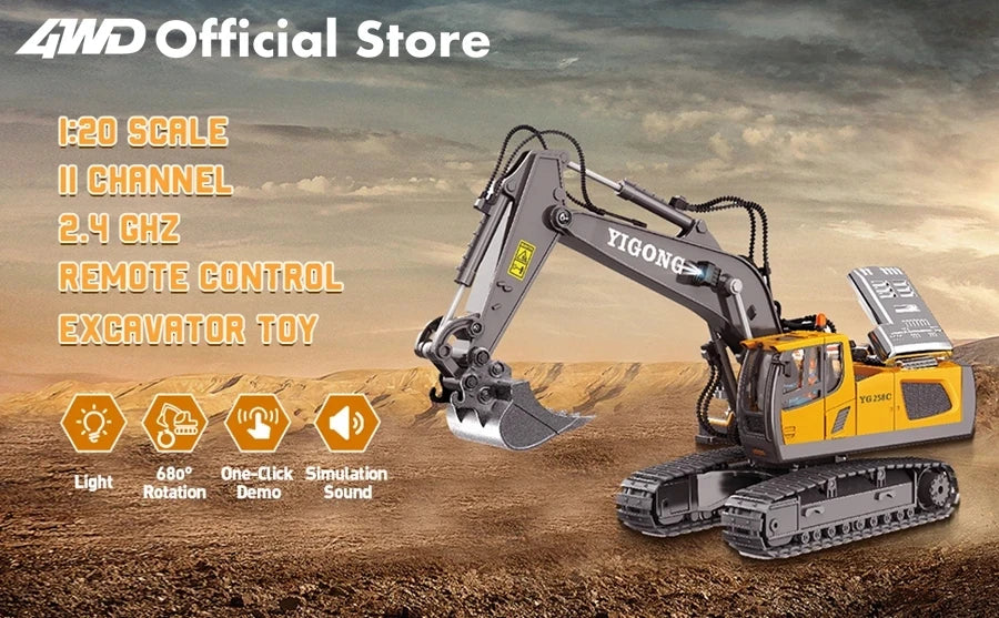 4WD Remote Control Excavator 4x4 Alloy Dump Truck Bulldozer Radio Model RC Car Construction Vehicle Toy Children Kids Gifts