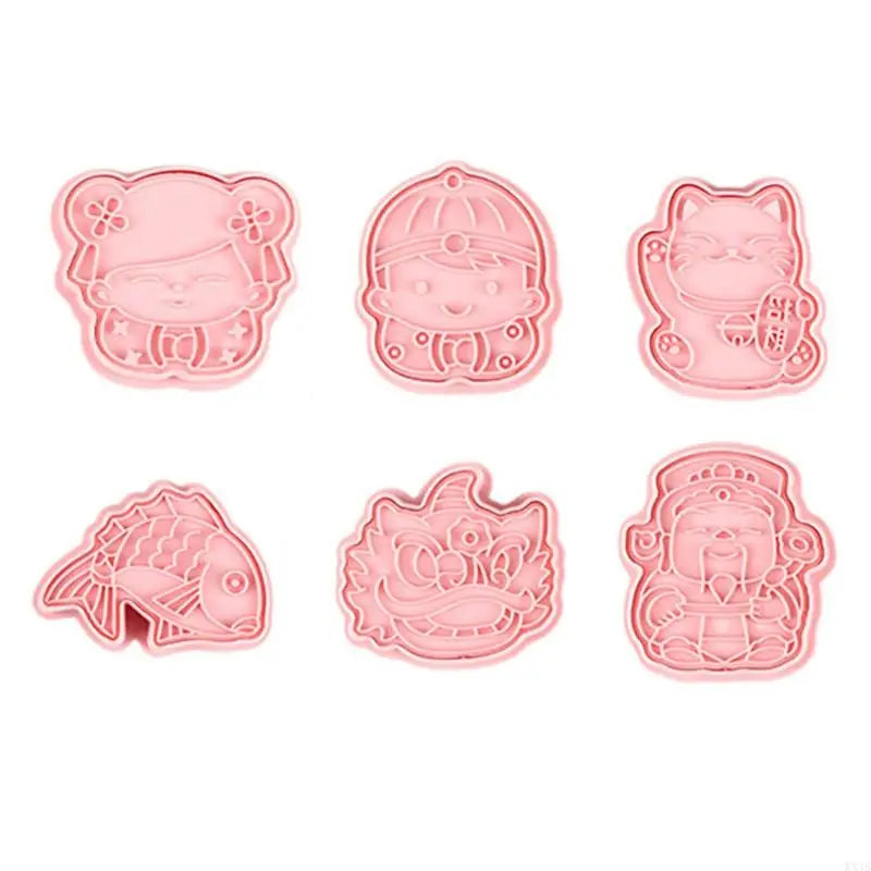 KX4B 6pcs New Year Plastic Baking Mold Kitchen Biscuit Cookie Cutter Pastry Plunger 3D Die Fondant Cake Decorating Tools