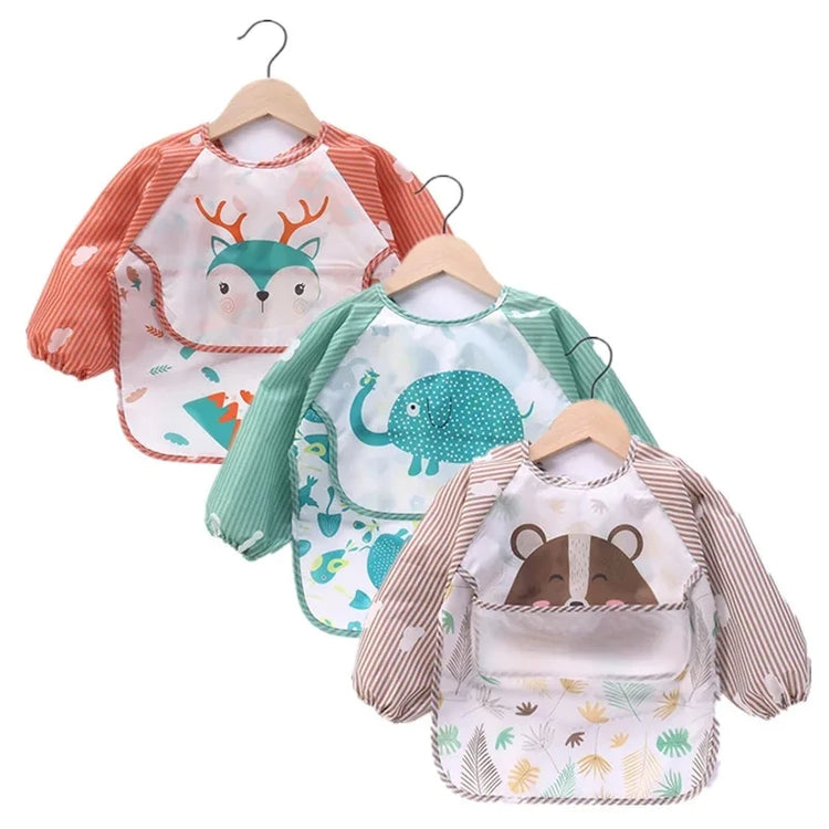 1pcs Baby Long Sleeve Scarf Waterproof Toddler Art Smock Feeding Bib Apron Pocket Infant Boys Girls Burp Cloth Banana Bibs