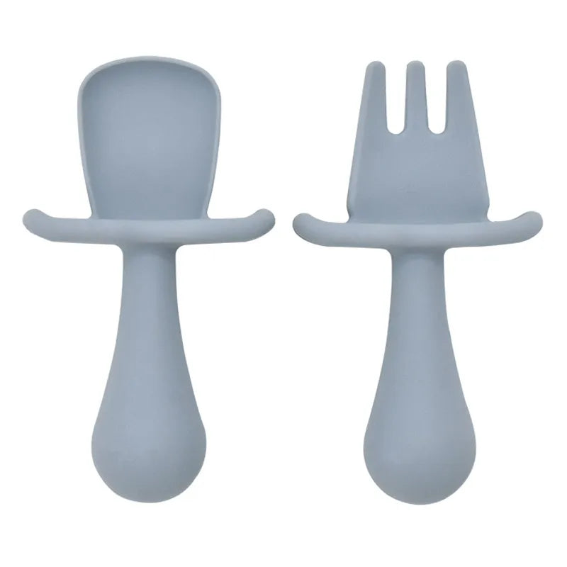 2PCS Cute Baby Learning Spoons Utensils Set Food Grade Silicone Sticky Spoon Children Cutlery Training Spoon Feeding Tableware