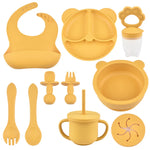 9PCS/Set BPA Free Silicone Baby Feeding Set Sucker Bowl Divided Dinning Plate Straw Cup Spoon Fork Adjustable Bib Children Dishe