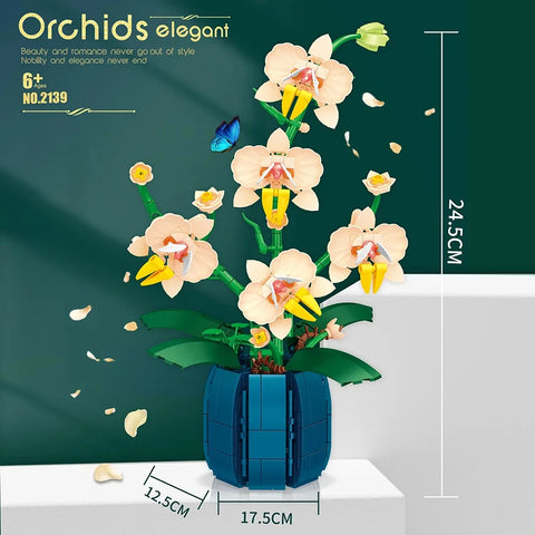 616PCS Orchid Building Blocks Flowers Bouquet Flower Blocks Bonsai Plant Model Bricks Romantic Home Decoration Toy For Kids Gift
