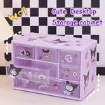 Sanrio 6 Grid Storage Box with Kuromi Cinnamoroll Melody Stickers Desktop Drawer-Type Transparent Organizing Box Children Gifts