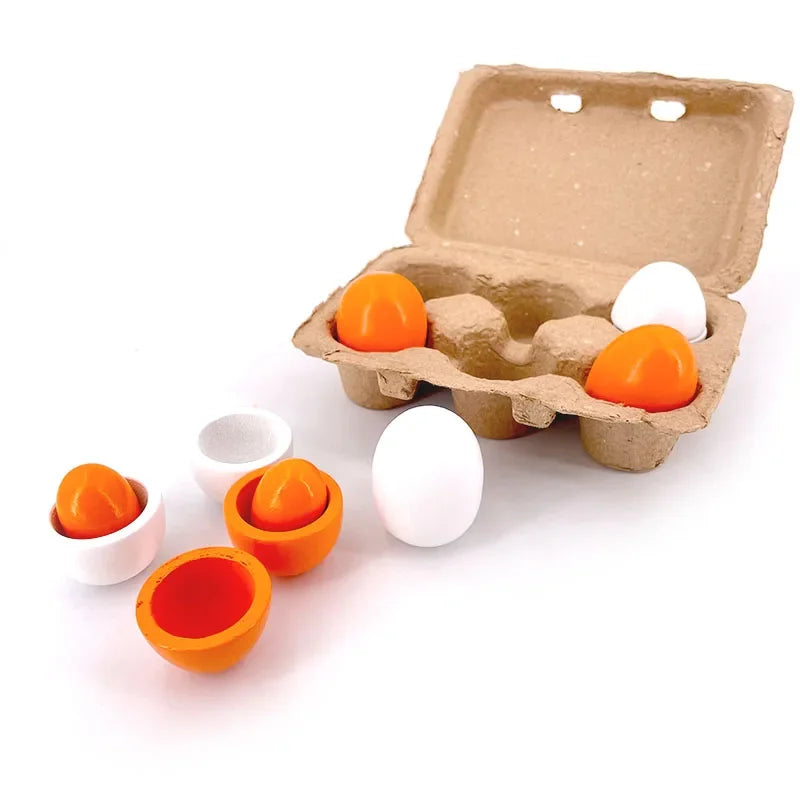 6pcs Simulation Wooden Eggs Toys Set Kids Pretend Play Wood Food Eggs Yolk Kitchen Food Children Kid Education Montessori Toys