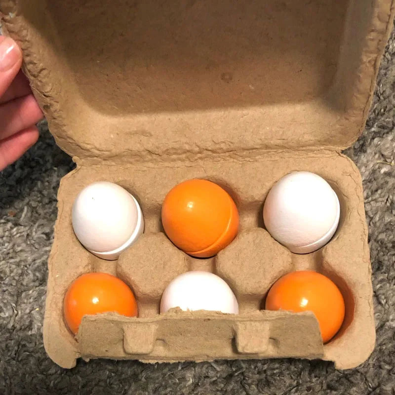 6pcs Simulation Wooden Eggs Toys Set Kids Pretend Play Wood Food Eggs Yolk Kitchen Food Children Kid Education Montessori Toys