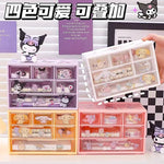 Sanrio 6 Grid Storage Box with Kuromi Cinnamoroll Melody Stickers Desktop Drawer-Type Transparent Organizing Box Children Gifts