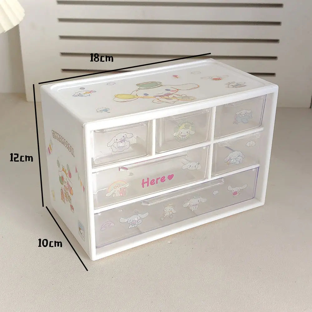 Sanrio 6 Grid Storage Box with Kuromi Cinnamoroll Melody Stickers Desktop Drawer-Type Transparent Organizing Box Children Gifts