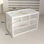 Sanrio 6 Grid Storage Box with Kuromi Cinnamoroll Melody Stickers Desktop Drawer-Type Transparent Organizing Box Children Gifts