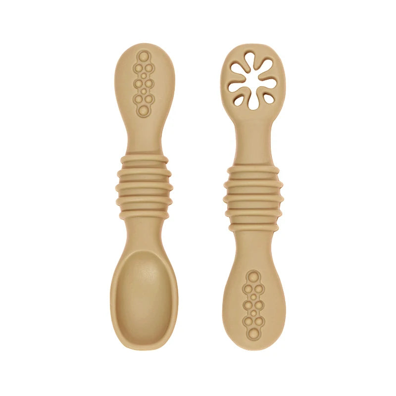 2PCS Cute Baby Learning Spoons Utensils Set Food Grade Silicone Sticky Spoon Children Cutlery Training Spoon Feeding Tableware