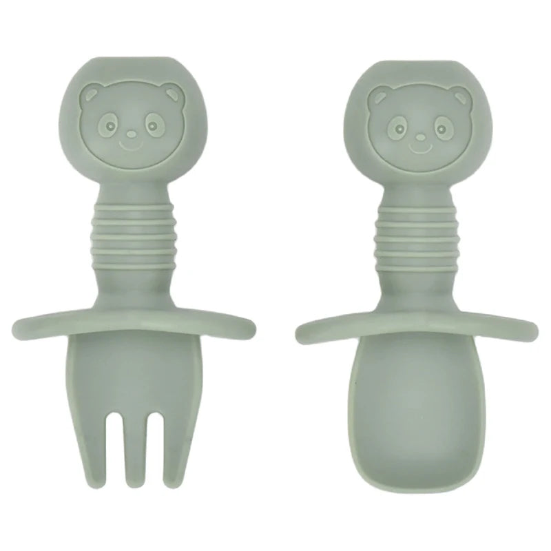 2PCS Cute Baby Learning Spoons Utensils Set Food Grade Silicone Sticky Spoon Children Cutlery Training Spoon Feeding Tableware