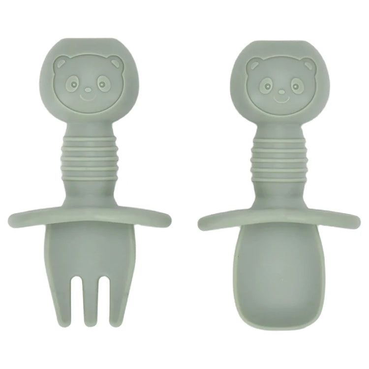 2PCS Cute Baby Learning Spoons Utensils Set Food Grade Silicone Sticky Spoon Children Cutlery Training Spoon Feeding Tableware