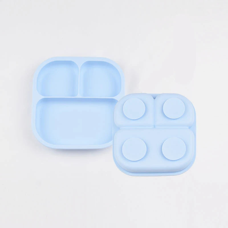 Food Grade Silicone Dining Plate Children 3-Grids Dishes Eating Training Tableware Feeding Tray With Sucker Anti-Drop Baby Stuff