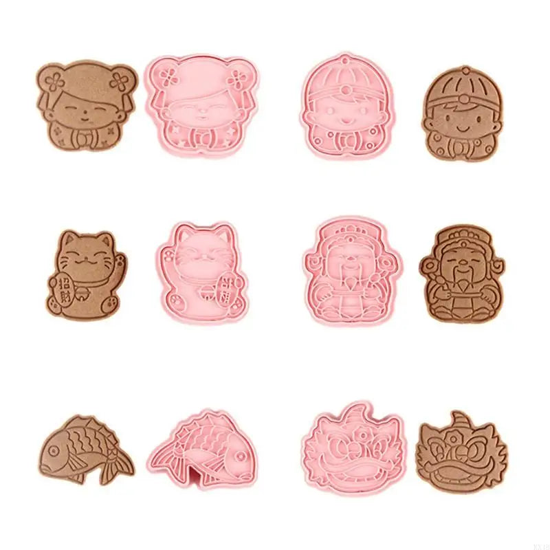 KX4B 6pcs New Year Plastic Baking Mold Kitchen Biscuit Cookie Cutter Pastry Plunger 3D Die Fondant Cake Decorating Tools
