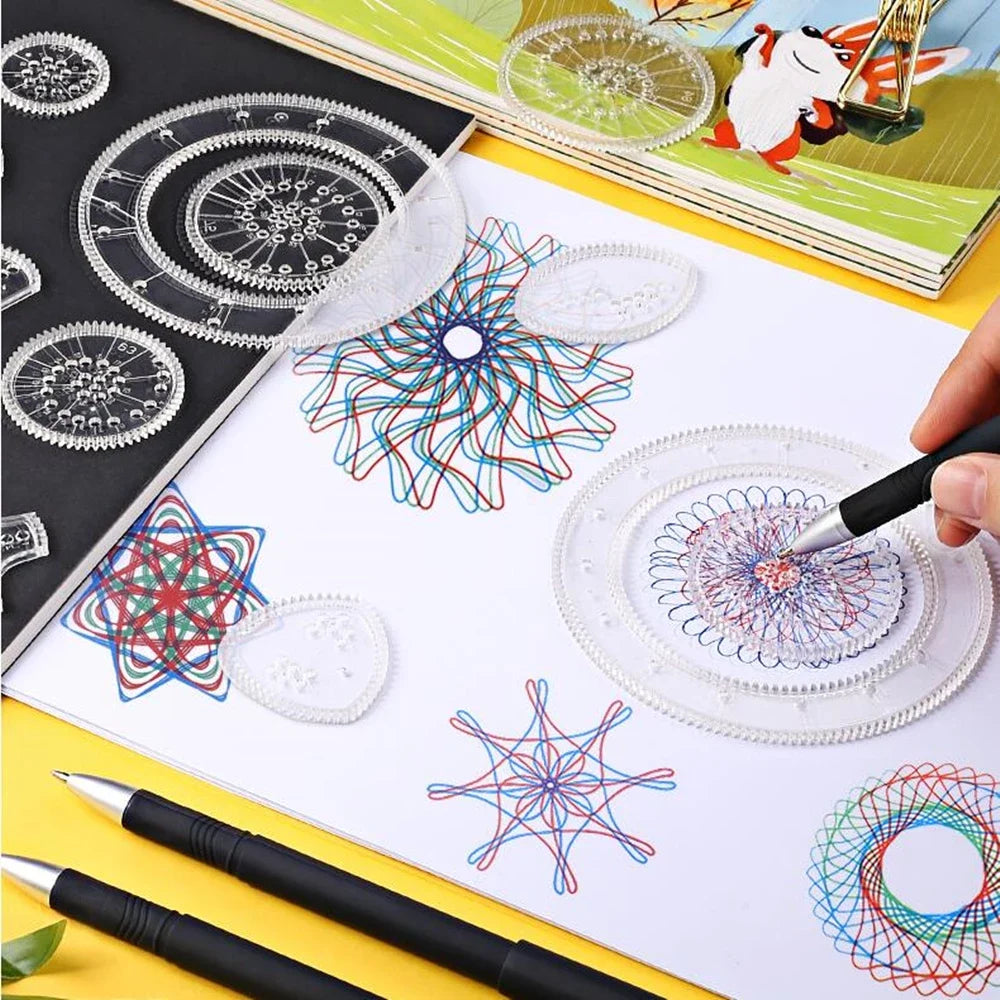 22PCS Clear Spirograph Drawing Toy Set DIY Creative Design Geometric Drawing Interlocking Gears Wheels Ruler Kids Art Craft  Toy
