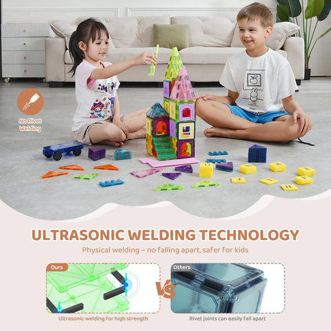Magnetic Building Tiles – 121 Piece STEM Construction Set for Kids